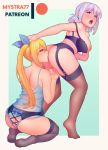 2girls anilingus areolae ass blonde_hair blue_eyes breasts butt_crack clothing curvy exposed_breasts fairy_tail female female_only fingering hair licking lingerie lisanna_strauss lucy_heartfilia multiple_girls mystra77 nipples oral pussy squatting thighhighs underwear white_hair yuri 