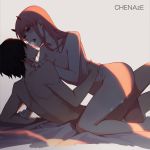  1boy 1girl artist_name black_hair blush breasts chenaze57 couple cum darling_in_the_franxx eyebrows_visible_through_hair green_eyes hetero highres hiro_(darling_in_the_franxx) long_hair looking_at_another medium_breasts nude open_mouth pink_hair red_horns saliva sex short_hair teeth tongue tongue_out zero_two_(darling_in_the_franxx) 