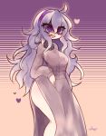  1girl @_@ breasts creatures_(company) dress game_freak hex_maniac_(pokemon) highres large_breasts legs long_hair nintendo npc_trainer open_mouth pokemon pokemon_(game) pokemon_xy purple_dress purple_eyes purple_hair smile solo 