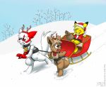  christmas drjavi eevee holidays nintendo outside pikachu pok&eacute;mon pok&eacute;mon_(species) snow tree video_games zangoose 