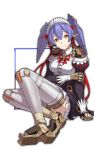  1girl absurdres android hana_(xenoblade) hana_jk highres holding_own_arm juliet_sleeves long_sleeves maid maid_headdress nintendo orange_eyes puffy_sleeves purple_hair sitting smile twintails xenoblade_(series) xenoblade_2 zhu_mu_cunix 