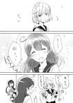  ahoge akebono_(kantai_collection) bandaid bandaid_on_face bell comic flower hair_bell hair_bobbles hair_flower hair_ornament jingle_bell kantai_collection monochrome multiple_girls oboro_(kantai_collection) sazanami_(kantai_collection) school_uniform serafuku side_ponytail sou_tamae translation_request ushio_(kantai_collection) 