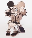  book clothed clothing colored_nails heterochromia humanoid inkling japanda legwear nintendo open_mouth simple_background sitting socks spikes splatoon sweat teeth tongue video_games white_background 