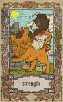  anthro black_nose border brown_fur card claws clothed clothing cloud duo english_text felid feral fortune_telling fur lion mammal mane musorok open_mouth orange_fur outside pantherine pink_nose sky sun tarot tarot_card teeth text tongue tongue_out ursid 