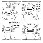  amphibian axolotl black_and_white comic dialogue humor monochrome nathanwpyle salamander smile solo 