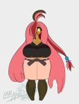  2019 alternate_species anthro big_breasts breasts clothed clothing female flora_fauna front_view gourgeist hair hi_res huge_breasts latiar m&eacute;lanie_mortros&eacute; nintendo open_mouth pink_hair plant pok&eacute;mon pok&eacute;mon_(species) pok&eacute;morph simple_background solo standing video_games yellow_eyes 