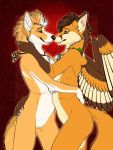  2019 5_fingers anthro anthro_on_anthro black_nose breasts brown_eyes brown_fur brown_hair butt canid canine canis cuddling digital_media_(artwork) dingo duo eye_contact fangs feathered_wings feathers female female/female fox fur green_eyes hair hand_behind_head hand_on_back hand_on_butt jewelry kita_(silvixen) mammal necklace nude orange_fur patrikthedog pinup pose pussy romantic_couple simple_background smile standing tan_fur teeth white_fur white_hair wings 