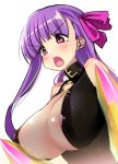  1girl ase_(nigesapo) belt_collar blush breasts claws collar eyebrows_visible_through_hair fate/extra fate/extra_ccc fate/grand_order fate_(series) hair_between_eyes hair_ribbon huge_breasts long_hair o-ring o-ring_top passion_lip pink_eyes pink_ribbon purple_hair purple_ribbon ribbon solo v-shaped_eyebrows very_long_hair 