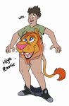  2019 2_heads bizarre blue_eyes clothed clothing confusion dialogue felid human human_to_anthro lion male mammal mid_transformation multi_head multifur pantherine pants_down partially_clothed realistic royal_poodle royal_poodle_(artist) species_transformation stomach_mouth surprise toony transformation 