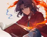  blue_fire blue_shirt book cape erk fire fire_emblem long_hair looking_at_viewer nintendo purple_eyes purple_hair red_cape shirt tawashi-san 