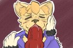  2019 animal_genitalia animal_penis anthro canid canine canine_penis canis clothed clothing digital_media_(artwork) domestic_dog duo erection eyes_closed fellatio fur hair hi_res husky invalid_tag knot kumakai male male/male mammal nordic_sled_dog oral penile penis sex simple_background spitz 