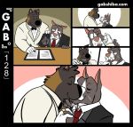  bandage black_suit bow_tie brown_fur canid canine canis comic domestic_dog eyes_closed fur gabshiba grey_fur hand_holding husband kissing male male/male mammal married mastiff molosser muscular muscular_male necktie pit_bull ruff_bull scar smile voff_akita wedding white_fur white_suit 
