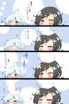 /\/\/\ 2girls 4koma :d =_= absurdres ahoge azur_lane bandaid bandaid_on_nose bangs black_hair blue_hair blush cassin_(azur_lane) chibi closed_mouth comic commander_(azur_lane) commentary_request directional_arrow downes_(azur_lane) eyebrows_visible_through_hair eyes_closed fang fang_out gloves hair_between_eyes hair_ornament hairclip hand_up hands_up heart heterochromia highres kurukurumagical long_sleeves mole mole_under_eye multiple_girls mvp o_o open_mouth orange_eyes petting red_eyes smile v-shaped_eyebrows white_gloves 