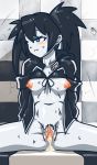  10s 1girl black_hair black_rock_shooter black_rock_shooter_(character) blue_eyes cum cum_in_pussy navel nipples nude pubic_hair pussy shiny shiny_skin solo spread_legs takane_(lovehatsune) twintails uncensored 