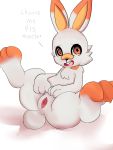  dialogue digital_media_(artwork) english_text female feral hi_res lagomorph leporid looking_at_viewer mammal nintendo nude open_mouth oumseven pok&eacute;mon pok&eacute;mon_(species) presenting presenting_pussy pussy scorbunny semi-anthro solo spread_legs spreading text video_games 