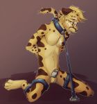  anthro balls bdsm bondage bound carbinecat_(character) chastity chastity_cage cheetah collar cum cum_on_face dripping felid feline fur hands_behind_back hi_res ikazu kneeling leash looking_at_viewer male mammal penis shackles solo spots spotted_fur tail_cuff 