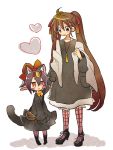  2girls animal_ears black_dress bow brown_hair cat_ears claws desco_(disgaea) disgaea dress kazamatsuri_fuuka long_hair makai_senki_disgaea_4 multiple_girls pasw purple_hair ribbon tail twintails 