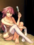  1girl alba bed bedroom breasts cup drinking_glass fire_emblem fire_emblem_heroes fire_emblem_if garter_straps hair_between_eyes hairband highres large_breasts lingerie long_hair nightgown nintendo on_bed pink_hair seductive_smile sitting sitting_on_bed sleeveless smile soleil_(fire_emblem_if) solo thighhighs underwear white_legwear wine_glass yellow_eyes 