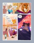  2019 anthro bed clothed clothing comic death demicoeur dialogue english_text equid felid female hi_res horn lion male mammal pantherine scarf shadow shocked speech_bubble text unicorn wide_eyed 