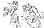  2018 absurd_res anthro before_and_after breast_expansion breasts butt cute_fangs domestic_cat fake_cat_ears fake_ears felid feline felis female hair hi_res human human_to_anthro long_hair looking_at_viewer mammal mittens monochrome multi_breast nipples open_mouth simple_background smile solo species_transformation standing surprise transformation watsup white_background 