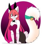  akaunkel anthro artemis_tsukino bell bow_tie breasts bunny_costume bunny_ears_(disambiguation) clothing costume domestic_cat felid feline felis female fluffy fluffy_tail fur gloves hair hi_res long_hair long_tail mammal one_eye_closed pink_eyes pink_hair pink_nose smile solo standing white_fur 