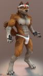  2019 3d_(artwork) abs absurd_res bandanna canid canine canis clothed clothing digital_media_(artwork) digitigrade fundoshi hi_res hybrid japanese_clothing kreic looking_at_viewer male mammal muscular nipples underwear wolfdog 