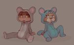  2019 ailurid ambiguous_gender anthro black_nose blue_eyes clothed clothing costume cub diaper disney green_eyes grey_background hi_res lilo_and_stitch looking_away mammal pink_nose red_panda simple_background sitting skidoo stitch tongue young zipper 