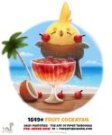  alcohol avian beach beverage bird cherry cockatiel cockatoo cocktail coconut cryptid-creations food fruit palm_tree parakeet parrot plant seaside solo strawberry tree true_parrot 