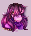  collar deltarune dragon fangs hair hi_res linklyshow lizard long_hair reptile scalie simple_background spiked_collar spikes susie_(deltarune) video_games yellow_eyes 