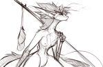  anthro breasts clothing female fur hair holding_object leaning long_hair mammal monochrome navel nipples nude out-of-placers simple_background sketch small_breasts solo standing watsup webcomic white_background yinglet 