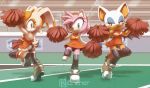  absurd_res amy_rose anthro cheerleader chiropteran clothed clothing cream_the_rabbit eulipotyphlan female group hedgehog hi_res lagomorph legwear leporid looking_at_viewer mammal nancher panty_peek pom_poms rabbit rouge_the_bat smile sonic_(series) stadium thigh_highs wings 