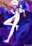  1_girl bottomless breasts breasts_outside brow_eyes cape dc_comics eldibi flying forehead_jewel fucking grey_skin highres hood magic nipples penis purple purple_hair pussy raven raven_(dc) sex shiny short_hair teen_titans testicles torn_clothes uncensored vaginal 