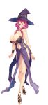  1girl absurdres astrid_flamel barefoot breasts dress full_body hair_over_shoulder hat highres hikage_eiji huge_breasts kuroinu_2 kuroinu_~kedakaki_seijo_wa_hakudaku_ni_somaru~ long_hair looking_at_viewer navel official_art pink_hair revealing_clothes sandals serious solo transparent_background witch witch_hat 