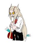  1girl artist_request bag bangs blonde_hair blush book braces clenched_teeth clothes_around_waist cowboy_shot duffel_bag embarrassed extra_arms facing_viewer from_side g=hikorou genderswap general_grievous glasses grieve-tan irritated jacket_around_waist kendo_sword long_hair looking_at_viewer multiple_arms pointy_hair school_uniform sharp_teeth skinny skirt solo standing star_wars sword taped_fingers teeth weapon yellow_eyes 