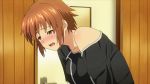  1girl animated animated_gif blush breasts brown_hair genderswap green_eyes heavy_breathing highres large_breasts maken-ki! maken-ki!_two mirror ooyama_takeko ooyama_takeru reflection sweat takami_akio tears xebec 