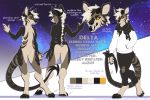  2019 4_toes 5_fingers anthro black_tongue brown_fur clothing digital_media_(artwork) dragon english_text fur hoodie horn hyaenid hybrid jeans kyander male mammal model_sheet nude open_mouth pants solo standing striped_hyena tan_fur text toes tongue tongue_out torn_clothing yellow_eyes 