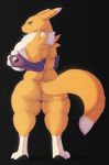  2019 absurd_res akkusky big_breasts black_background breasts digimon digimon_(species) female fur hi_res nude overweight pussy renamon simple_background solo yellow_fur 