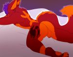  anthro balls butt canid canine claws digital_media_(artwork) fox fur hair male mammal nivek nude pawpads paws red_fur redtoblack simple_background sleeping solo 