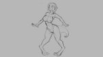  16:9 2019 animal_humanoid breasts dragon dragon_humanoid female grey_background hair humanoid monochrome navel nipples nude open_mouth pidgeon_toed pussy shocked short_hair simple_background solo transformation watsup 