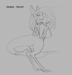  big_breasts breasts english_text female fur grey_background hair huge_breasts long_hair looking_at_viewer mammal monochrome nipples nude out-of-placers simple_background smile solo standing tail_fluff text valsalia watsup webcomic yinglet 