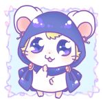  1:1 black_nose blonde_hair blue_eyes cricetid ear_piercing ear_ring fur hair hamster hamtaro_(series) himawari_ai hood lapis_(hamtaro) low_res mammal open_mouth piercing rodent simple_background whiskers white_fur 