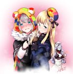  /\/\/\ 3girls animal_ears animal_hood bangs beret black_bow black_capelet black_dress blonde_hair blue_coat blush bow brown_gloves cape capelet closed_mouth collared_dress commentary_request dandhun_puku dress eyebrows_visible_through_hair eyes_closed fake_animal_ears fate_(series) fringe_trim gloves golem gray_(lord_el-melloi_ii) green_eyes grey_skirt grin hair_between_eyes hair_bow hat head_tilt highres hood hood_up juliet_sleeves long_hair long_sleeves lord_el-melloi_ii_case_files maid_headdress multiple_girls parted_lips puffy_sleeves red_bow reines_el-melloi_archisorte signature silver_hair skirt smile sweat thumbs_up tilted_headwear trimmau very_long_hair 