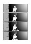  1girl 4koma bags_under_eyes comic cup disposable_cup from_side greyscale katakoriku kuroki_tomoko monochrome portrait profile sweatdrop watashi_ga_motenai_no_wa_dou_kangaetemo_omaera_ga_warui! 