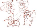  2019 4:3 beverage brown_and_white cheek_spots clothing coffee cup deerstalker_hat detective_pikachu dipstick_ears harara hat headgear headwear hi_res holding_cup holding_object magnifying_glass mammal monochrome multicolored_ears nintendo open_mouth open_smile pikachu pok&eacute;mon pok&eacute;mon_(species) rodent simple_background sitting sketch_page smile standing thinking video_games white_background 