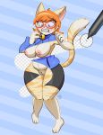  2019 anthro areola blue_eyes breasts clenched_teeth clothed clothing conditional_dnp domestic_cat eyewear felid feline felis female glasses hair mammal nipples orange_hair pink_nose pussy queen_(alfa995) short_hair signature solo teckworks teeth 