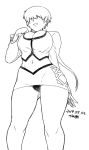  1girl ass_visible_through_thighs breasts cleavage cropped_jacket curvy dated earrings hair_over_eyes hip_vent jewelry large_breasts long_hair miniskirt monochrome navel no_panties pubic_hair shermie short_hair skirt solo stud_earrings the_king_of_fighters thighs tsukudani_(coke-buta) 