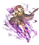  1girl armor book boots bow bowtie bracelet brown_hair cape dress dyute_(fire_emblem) fire_emblem fire_emblem_echoes:_mou_hitori_no_eiyuuou fire_emblem_heroes full_body highres jewelry long_hair mind_control nintendo official_art red_eyes short_dress solo transparent_background 