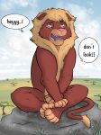  absurd_res baku brown_fur cloud colored disney english_text felid feline felis feral fur grass hi_res invalid_background invalid_tag landscape lion male mammal mane open_mouth pantherine scar shaded speechbubble stone teeth text thathornycat the_lion_king tree 