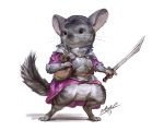  2019 anthro armor assasinmonkey chinchilla chinchillid clothed clothing digital_media_(artwork) fur grey_fur holding_object holding_weapon male mammal rodent simple_background solo standing weapon whiskers white_background 