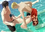  2boys 3boys abs amamiya_ren anal beach black_hair blonde_hair blue_hair blush brown_eyes cum cum_in_ass cum_while_penetrated cumdrip ejaculation erection fellatio grin group_sex happy_sex lying mishima_yuki multiple_boys naughty_face nipples ocean oral orgasm outdoors penetration penis persona persona_5 public red_eyes sakamoto_ryuuji sex smile spitroast sucking swimwear testicles threesome thrusting topless vhazz water wet yaoi 